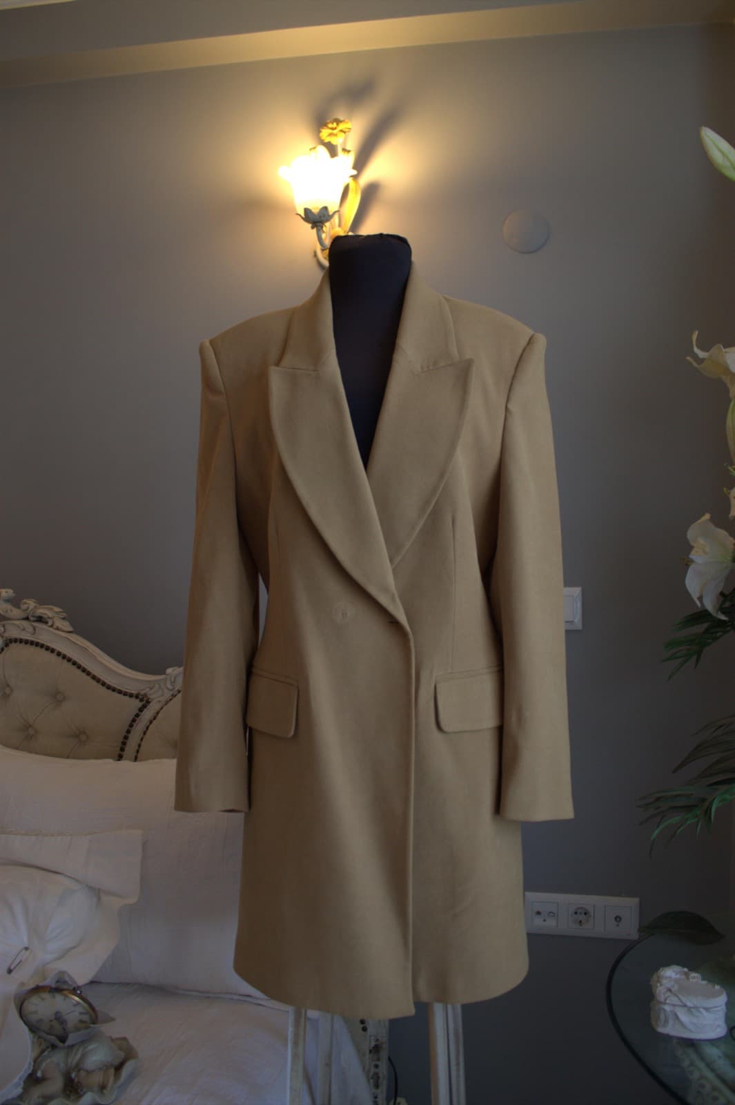 Acar camel renk uzun vintage blazer