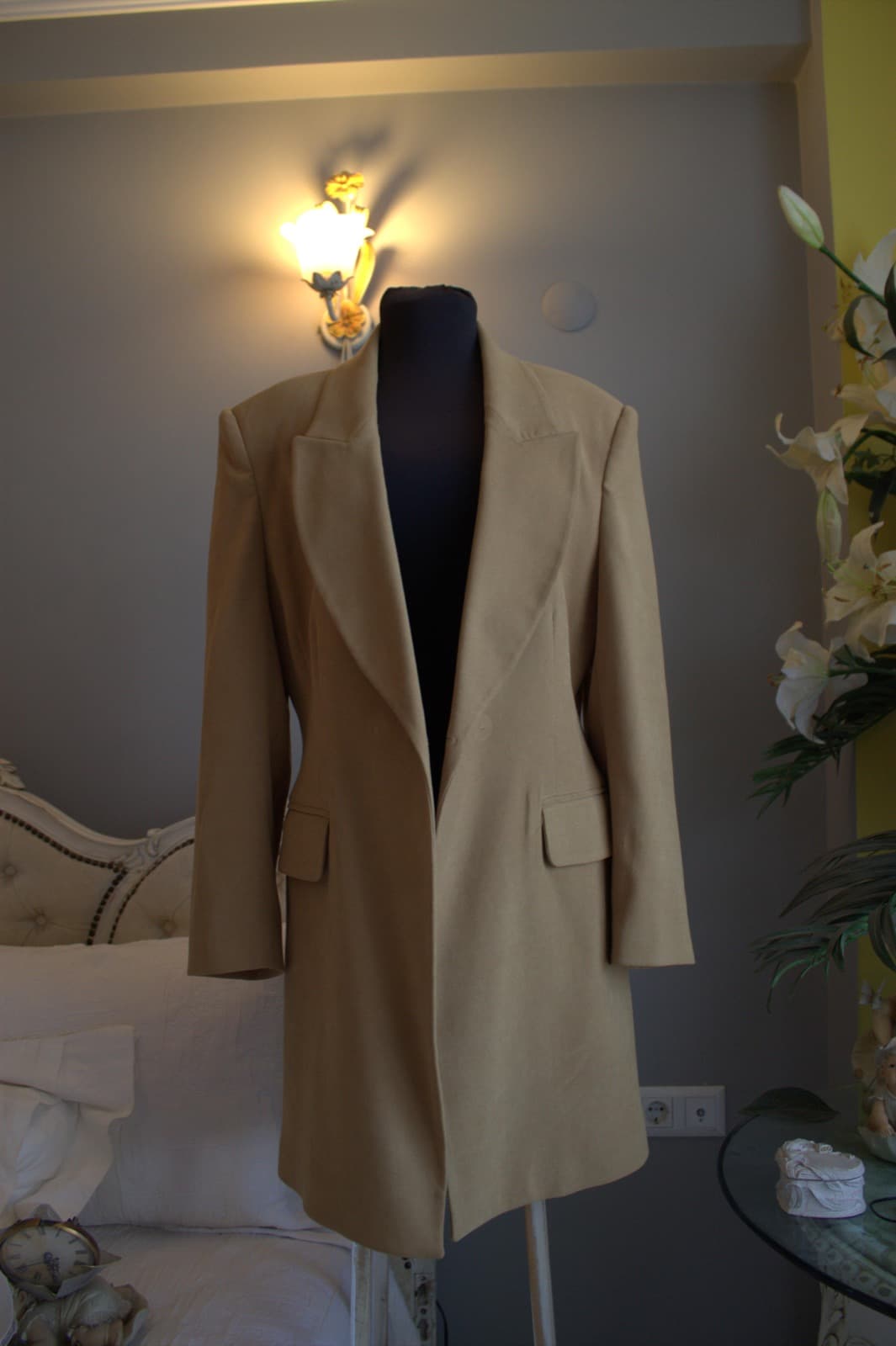 Acar camel renk uzun vintage blazer
