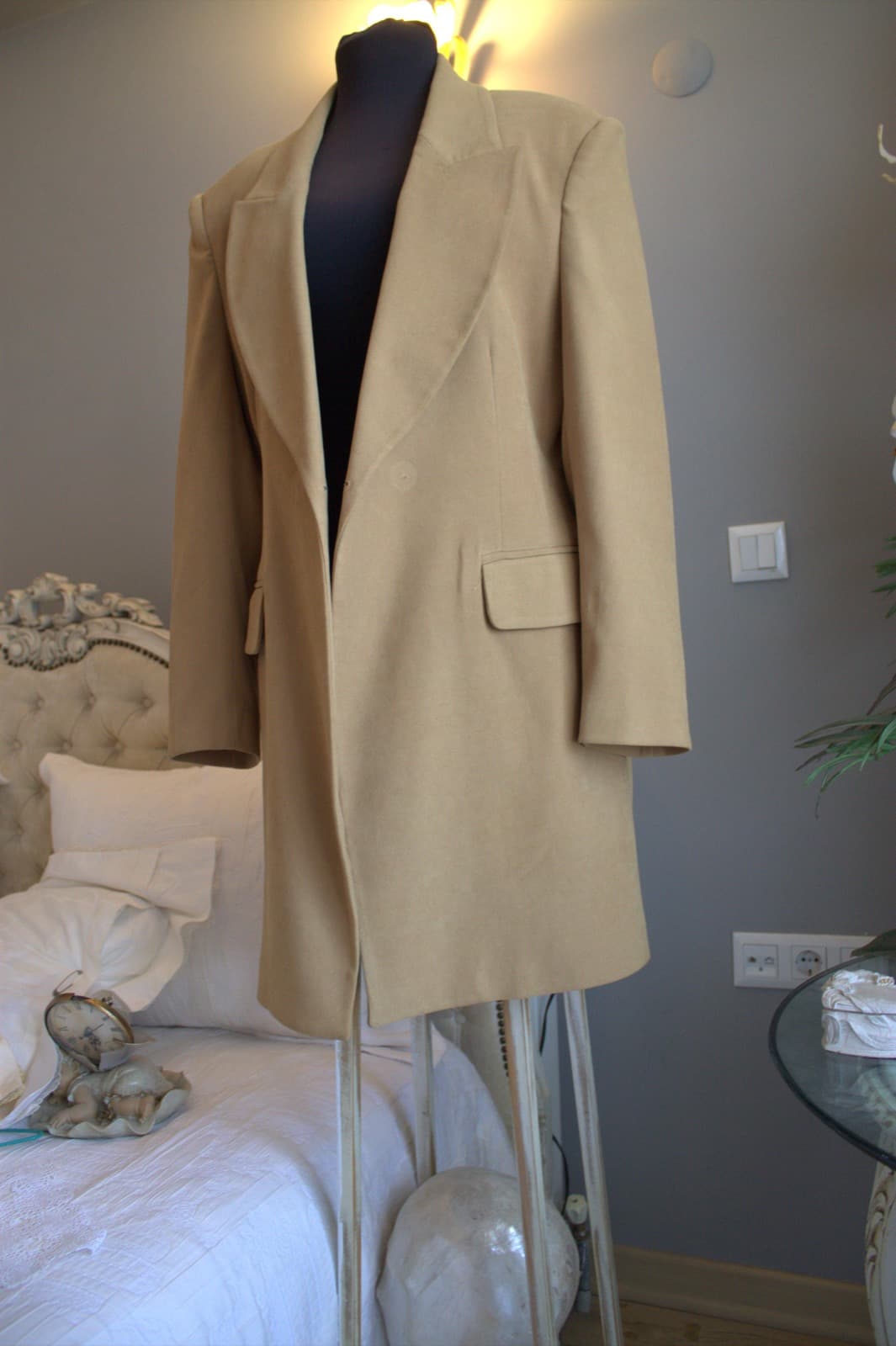 Acar camel renk uzun vintage blazer