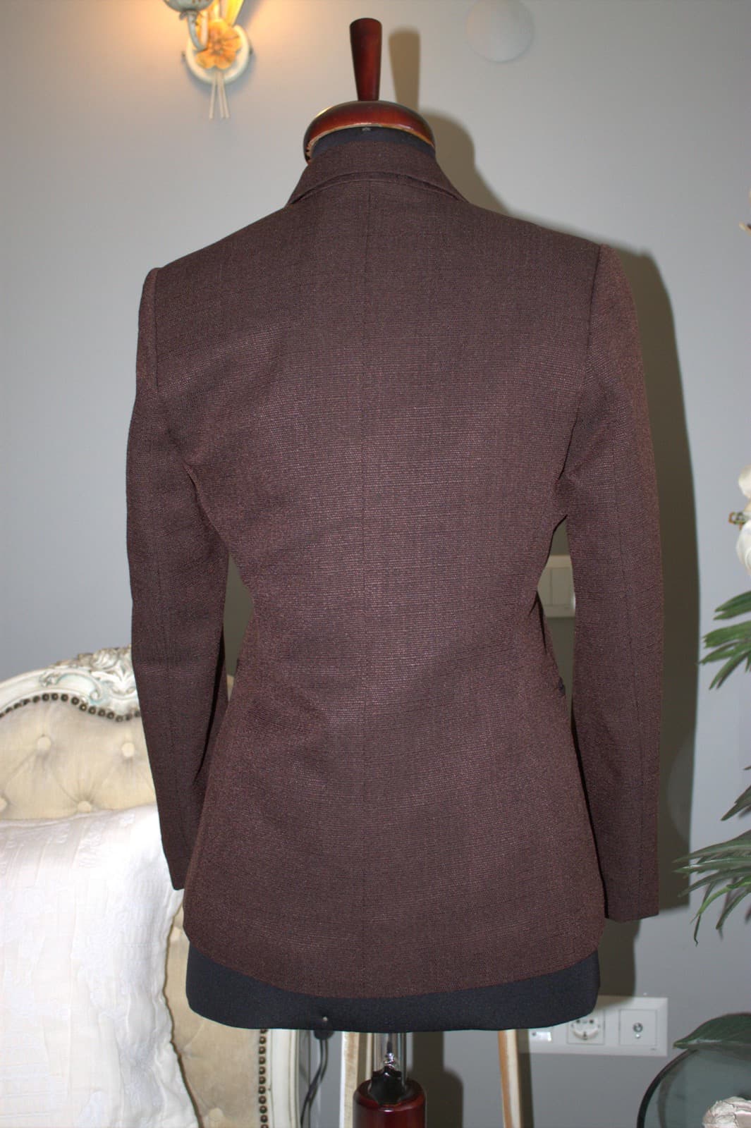 Kahverengi turuncu düğmeli dar kesim vintage blazer