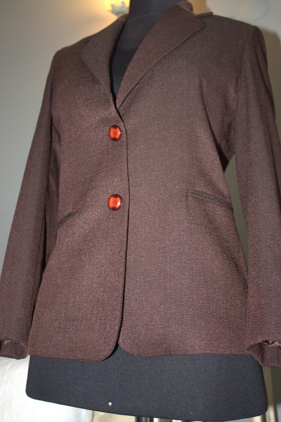 Kahverengi turuncu düğmeli dar kesim vintage blazer