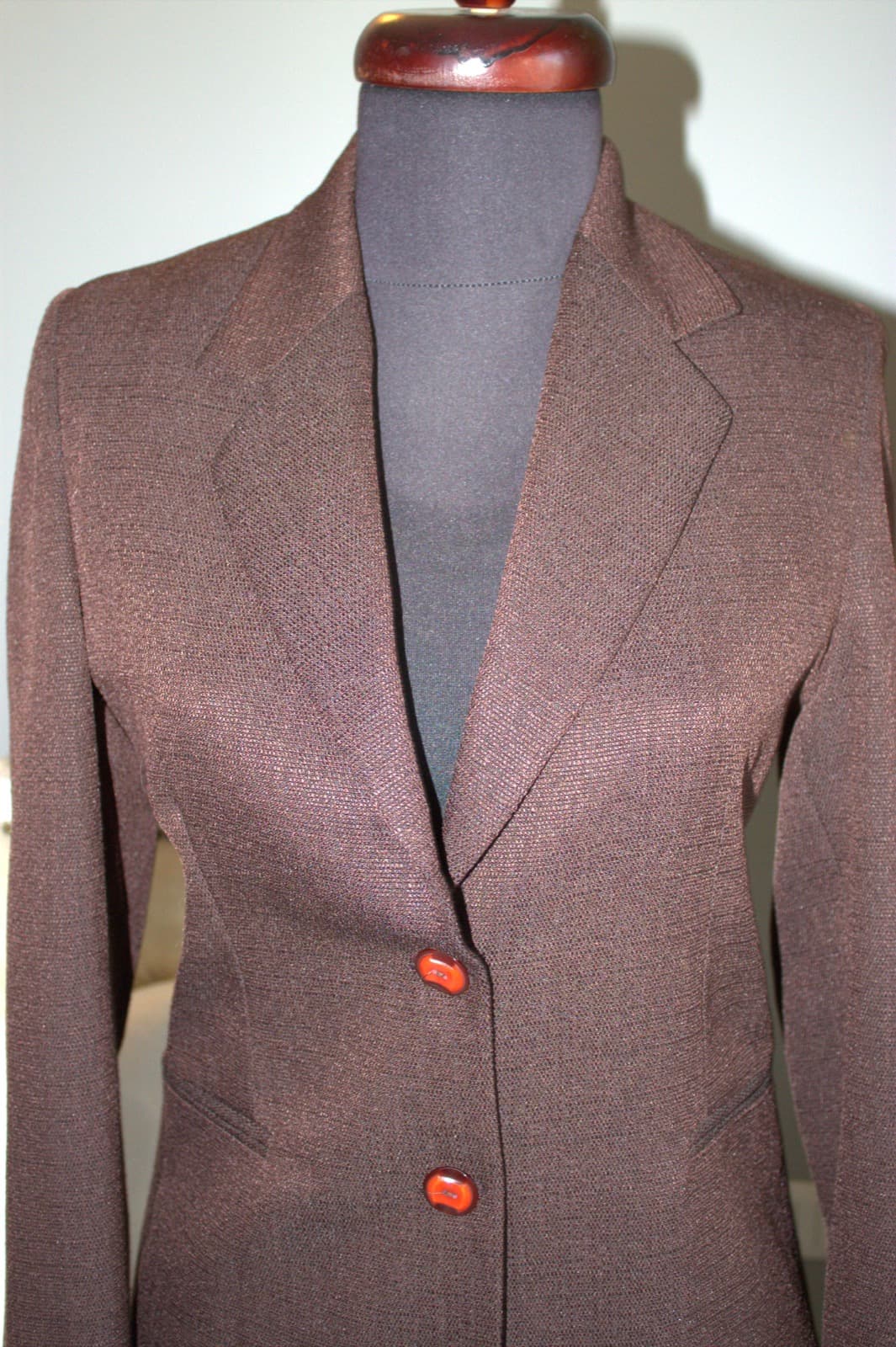 Kahverengi turuncu düğmeli dar kesim vintage blazer